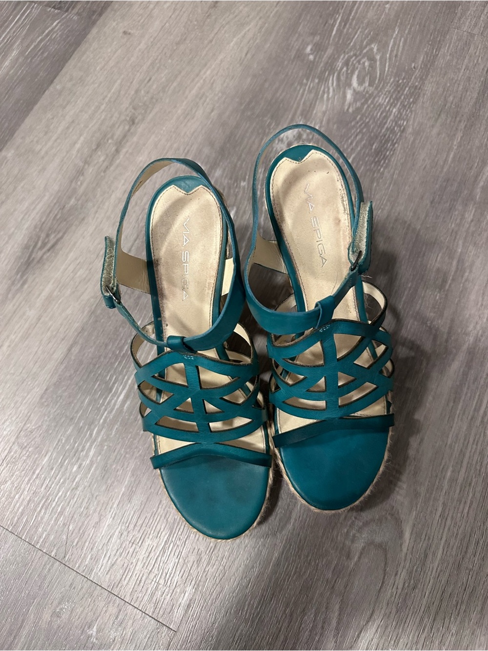 Via Spiga Teal Strappy Espadrille Wedge Sandals - Picture 4 of 5